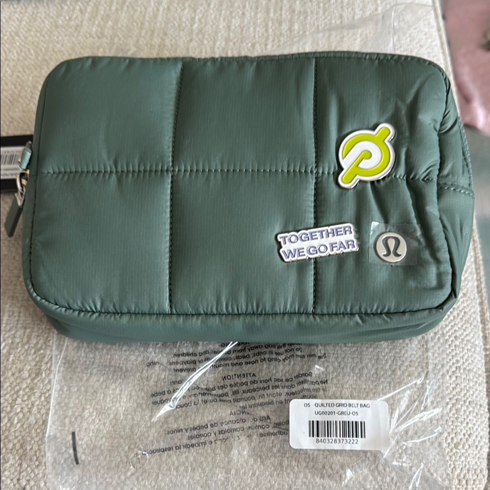 NWT Lululemon Green Quilted Pouch - Peloton Pins included
